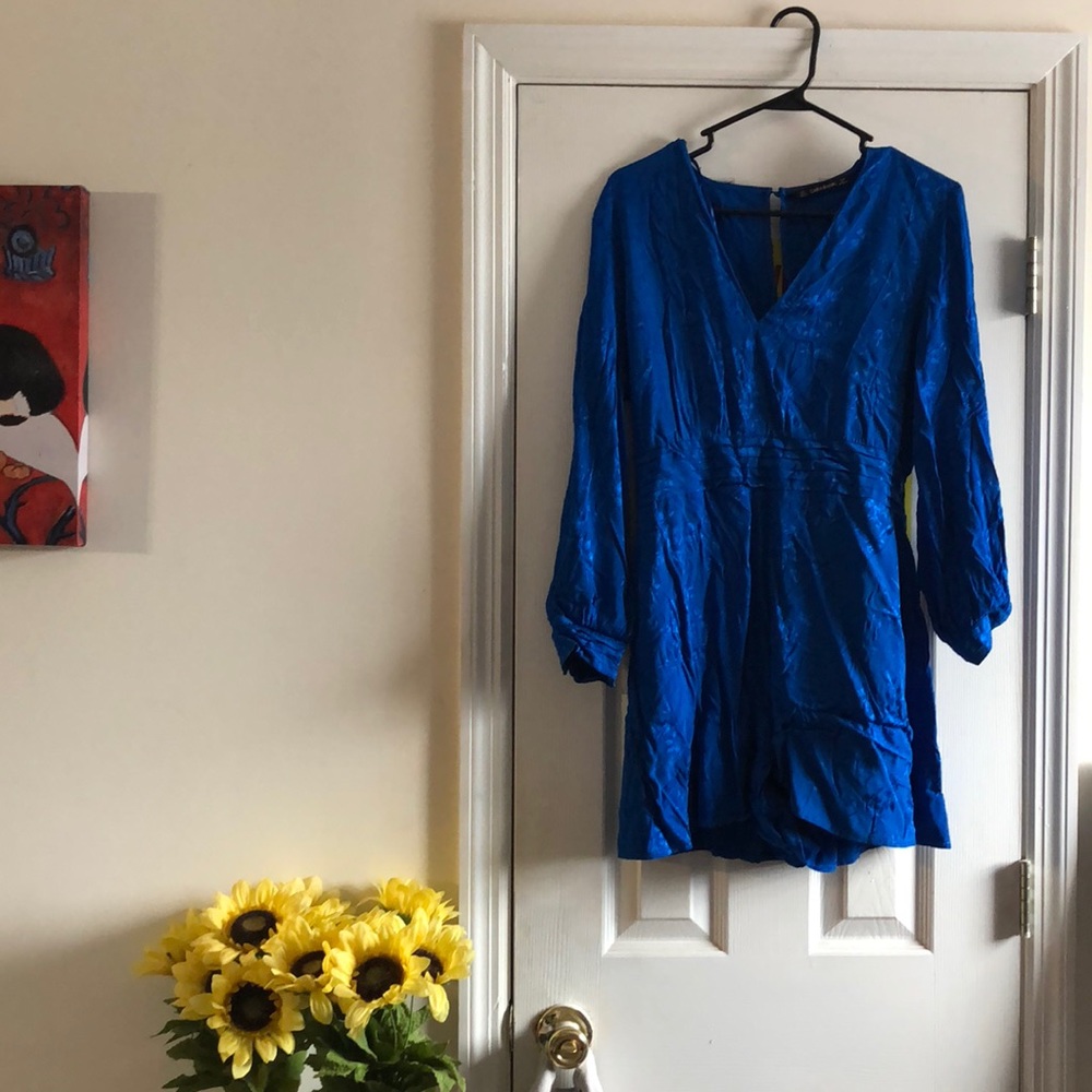 ZARA blue long sleeve embroidered romper
